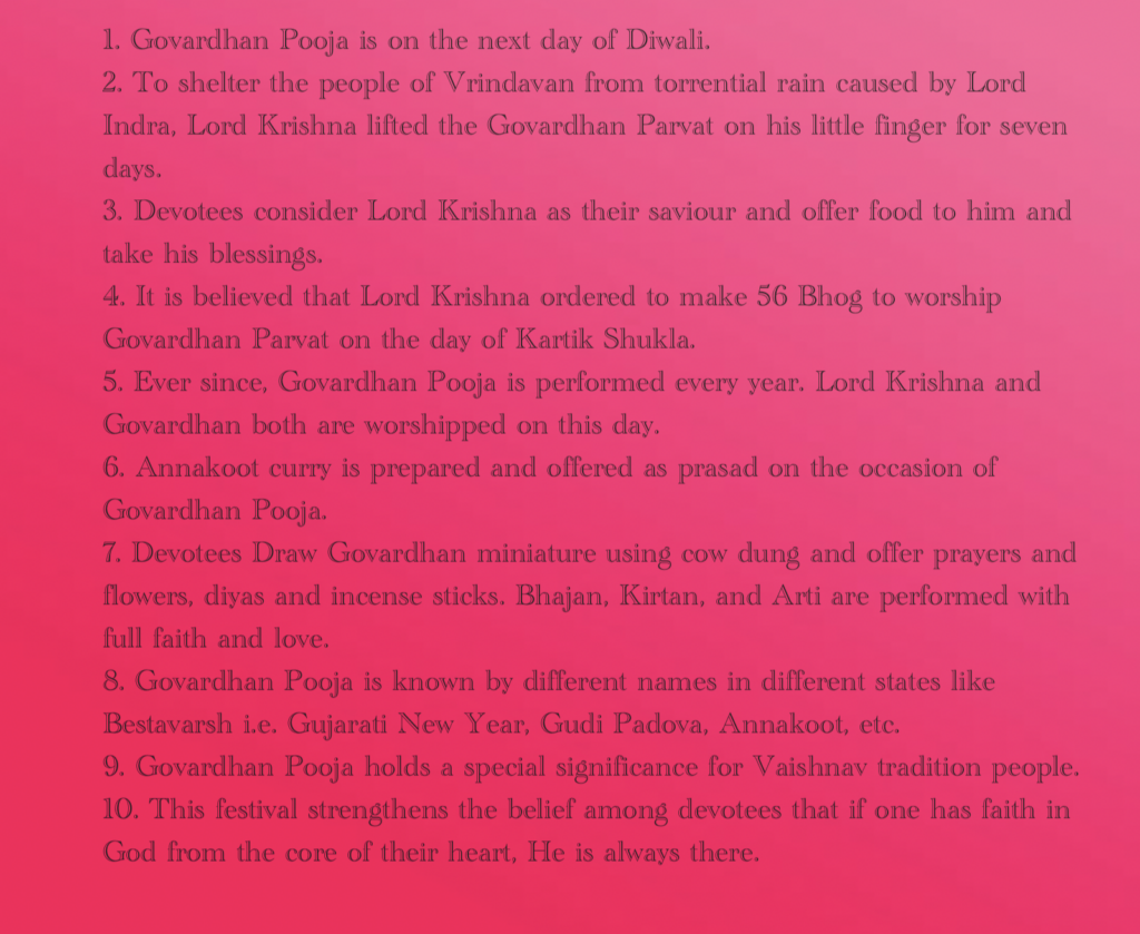 10 Lines on Govardhan Puja in english 150 words